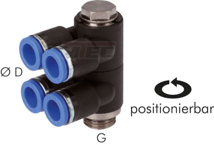 Steck-Mehrfachverteiler, 4- fach G 1/8"-6mm, IQS-Standard