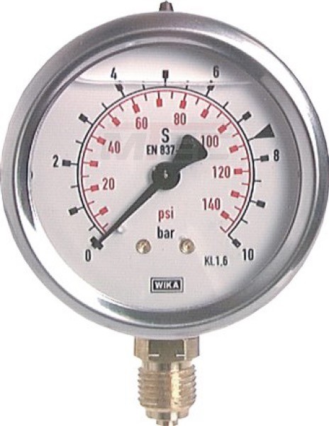 Glyzerin-Manometer senkrecht ( CrNi/Ms), 63mm, 0 - 160 bar