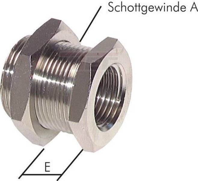 Schottverschraubung G 1/2"-M 28 x 1,5, 16 bar MS vernickelt