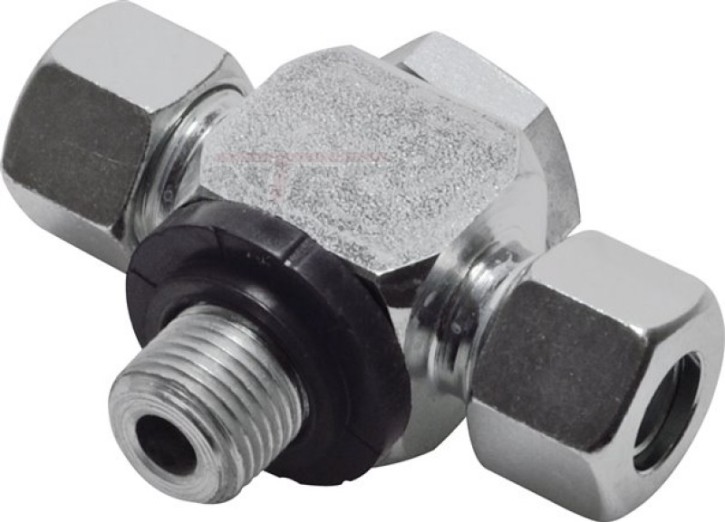 Schneidering-T-Schwenk-Verschraubung,Whitworth-Rohrgewinde, drosselfrei, zöllig, O-ring