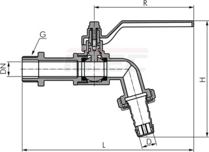 Messing-Kugelauslaufhahn G 1" (26,0mm Tülle), PN 12