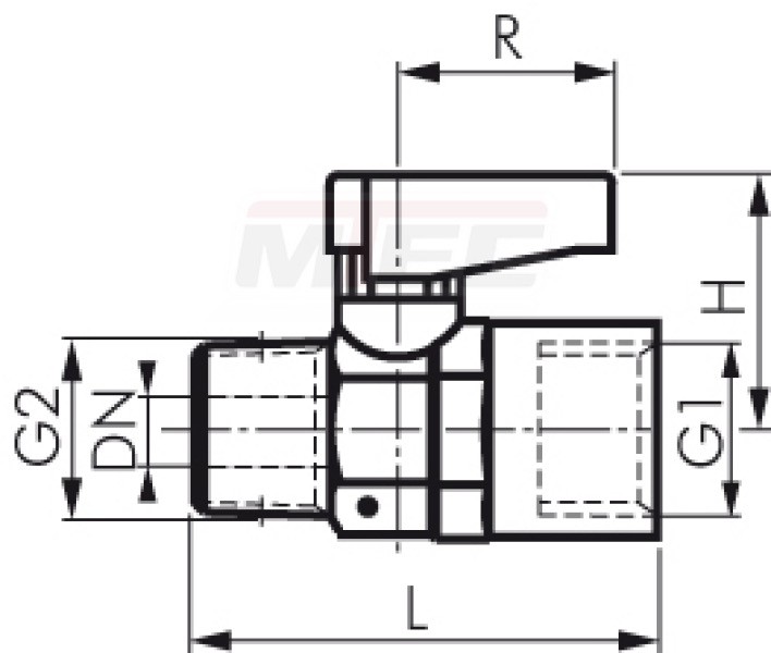 Messing-Minikugelhahn Rp 1/8" (IG)-R 1/8" (AG), PN 20