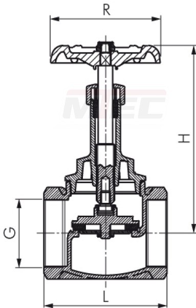 Muffen-Absperrventil, Rotguss/ Messing, G 1 1/4", PN 16