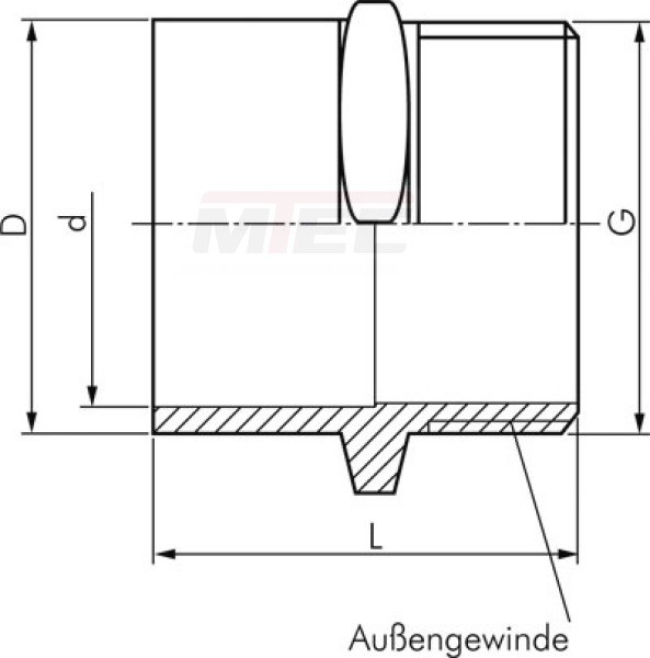 Klebe-Gewindenippel, PVC-U, 32x40mm (ixa)-Rp 1 1/4" AG
