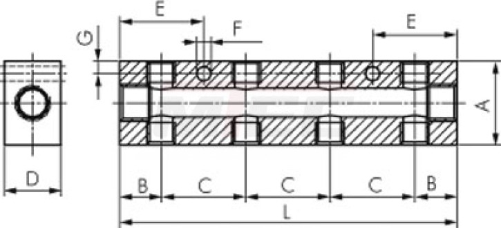 Verteilerleiste 2 x G 1/2"-4 x G 1/4", Aluminium eloxiert