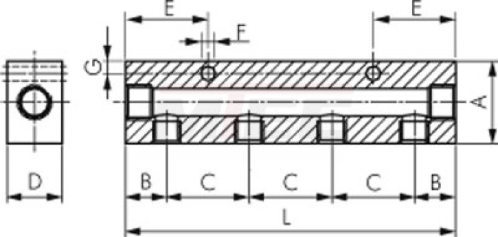 Verteilerleiste 2 x G 1/2"-6 x G 1/4", Aluminium eloxiert