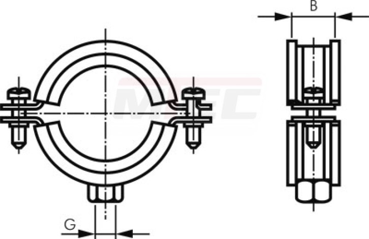 Rohrschelle, 124 - 132mm, Stahl verzinkt mit Einlage