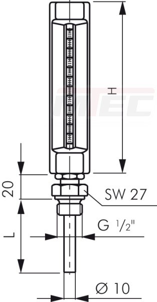 Maschinenthermometer (200mm) senkrecht/-30 bis +50°C/400mm