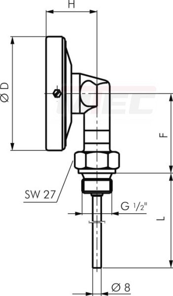 Bimetallthermometer, senk- recht Ø 160/0 - 100°C/100mm