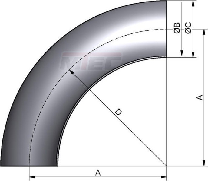 DIN D5-Schweißbogen 90° DN 50 - xmm - 316