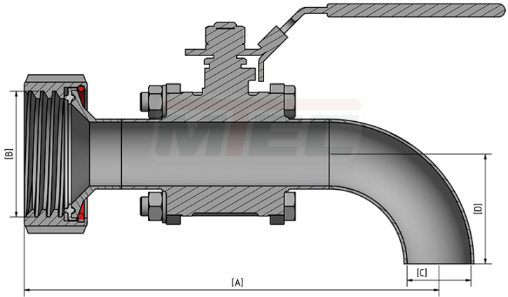 IBC/360-KHA - IBC Kugelhahnen mit Auslauf (PTFE/V4A)